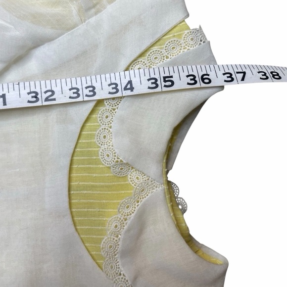 Vtg Girls Yellow White Dress w Sheer Overlay Lace Collar Cottagecore Handmade - Picture 7 of 7